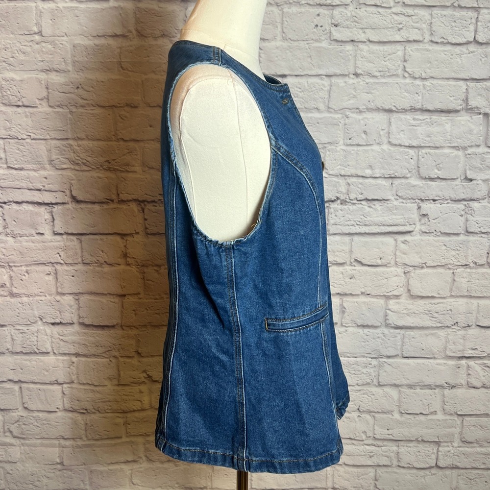 Sincerely Jules Women's XL Blue Denim Longline Button Front Vest Modern Chic - Picture 2 of 5